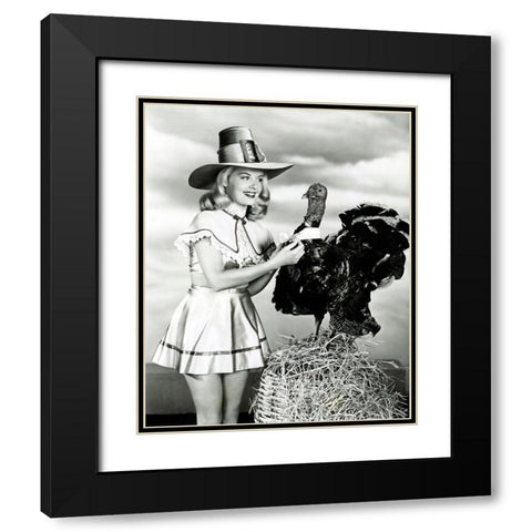 Doris Day with a Thanksgiving Turkey Black Modern Wood Framed Art Print with Double Matting by Hollywood Photo Archive