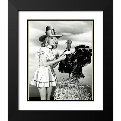 Doris Day with a Thanksgiving Turkey Black Modern Wood Framed Art Print with Double Matting by Hollywood Photo Archive