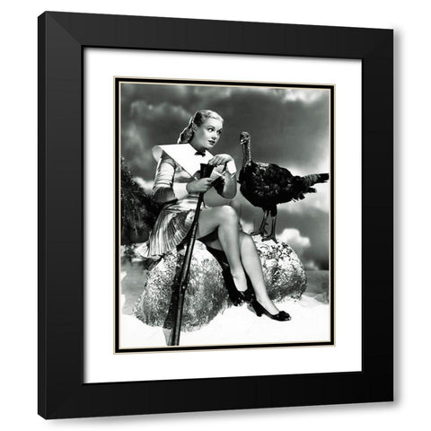 Doris Day with a Thanksgiving Turkey Black Modern Wood Framed Art Print with Double Matting by Hollywood Photo Archive