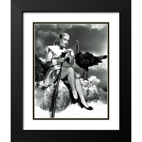 Doris Day with a Thanksgiving Turkey Black Modern Wood Framed Art Print with Double Matting by Hollywood Photo Archive