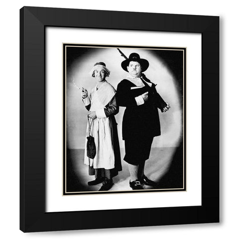 Laurel and Hardy - Thanksgiving Black Modern Wood Framed Art Print with Double Matting by Hollywood Photo Archive