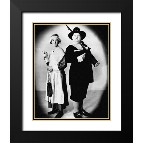 Laurel and Hardy - Thanksgiving Black Modern Wood Framed Art Print with Double Matting by Hollywood Photo Archive