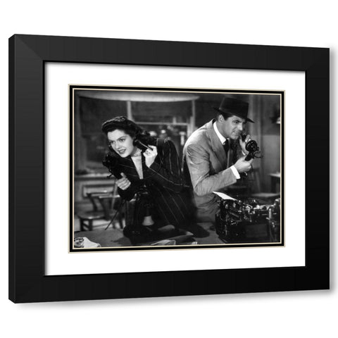 Cary Grant with Rosalind Russell - His Girl Friday Black Modern Wood Framed Art Print with Double Matting by Hollywood Photo Archive