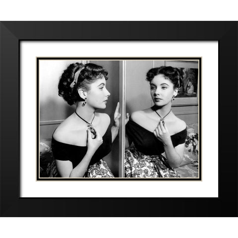 Elizabeth Taylor Black Modern Wood Framed Art Print with Double Matting by Hollywood Photo Archive