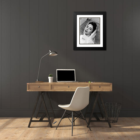 Elizabeth Taylor Black Modern Wood Framed Art Print with Double Matting by Hollywood Photo Archive