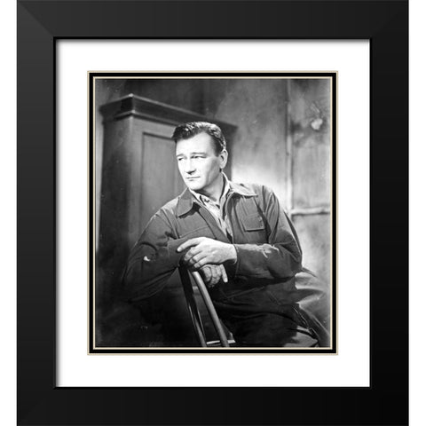 John Wayne Black Modern Wood Framed Art Print with Double Matting by Hollywood Photo Archive