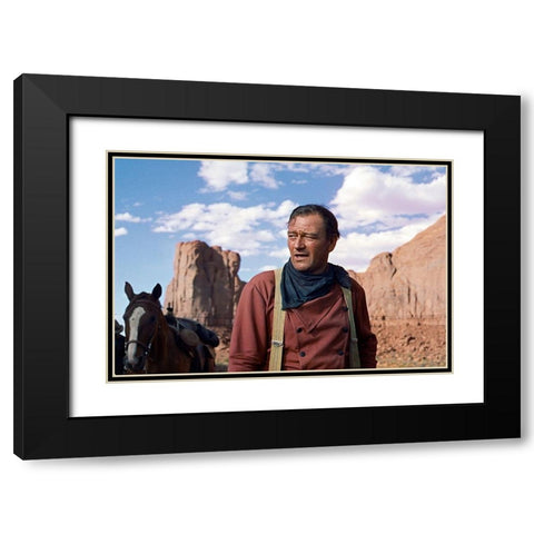 John Wayne Black Modern Wood Framed Art Print with Double Matting by Hollywood Photo Archive