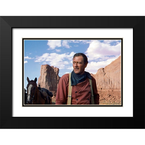 John Wayne Black Modern Wood Framed Art Print with Double Matting by Hollywood Photo Archive