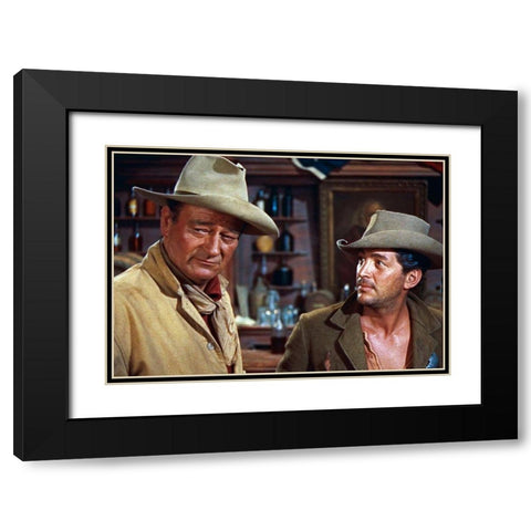 John Wayne with Dean Martin Black Modern Wood Framed Art Print with Double Matting by Hollywood Photo Archive