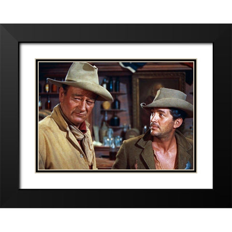 John Wayne with Dean Martin Black Modern Wood Framed Art Print with Double Matting by Hollywood Photo Archive