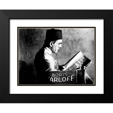 Boris Karloff - Reading a Script Black Modern Wood Framed Art Print with Double Matting by Hollywood Photo Archive
