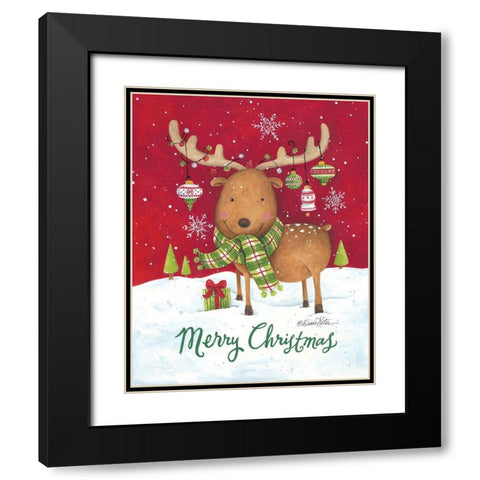 Merry Christmas Reindeer Black Modern Wood Framed Art Print with Double Matting by Kater, Diane