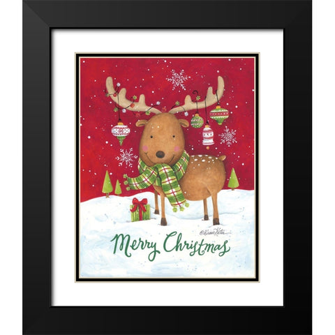 Merry Christmas Reindeer Black Modern Wood Framed Art Print with Double Matting by Kater, Diane