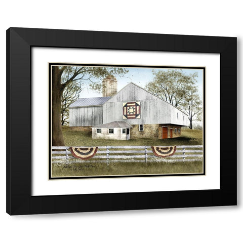 American Star Quilt Block Barn Black Modern Wood Framed Art Print with Double Matting by Jacobs, Billy