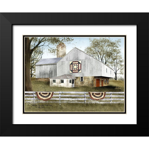 American Star Quilt Block Barn Black Modern Wood Framed Art Print with Double Matting by Jacobs, Billy