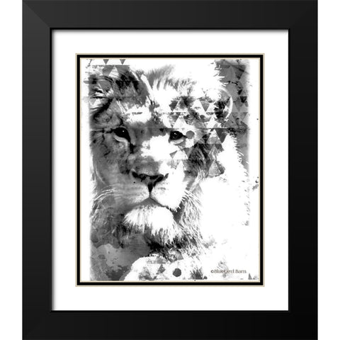 Modern Black And White Lion Black Modern Wood Framed Art Print with Double Matting by Bluebird Barn