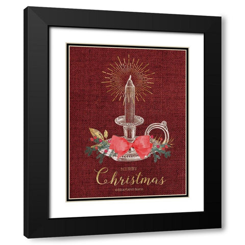 Burlap Vintage Christmas Tall Candlestick Black Modern Wood Framed Art Print with Double Matting by Bluebird Barn