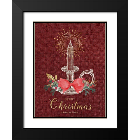 Burlap Vintage Christmas Tall Candlestick Black Modern Wood Framed Art Print with Double Matting by Bluebird Barn