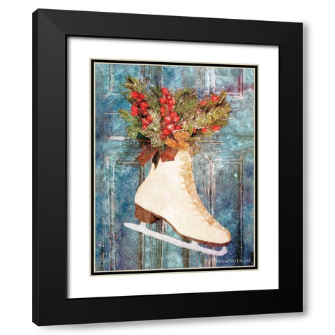 Winter Skate with Floral Spray Black Modern Wood Framed Art Print with Double Matting by Bluebird Barn