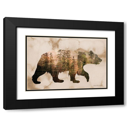 Brown Woods Bear Silhouette Black Modern Wood Framed Art Print with Double Matting by Bluebird Barn