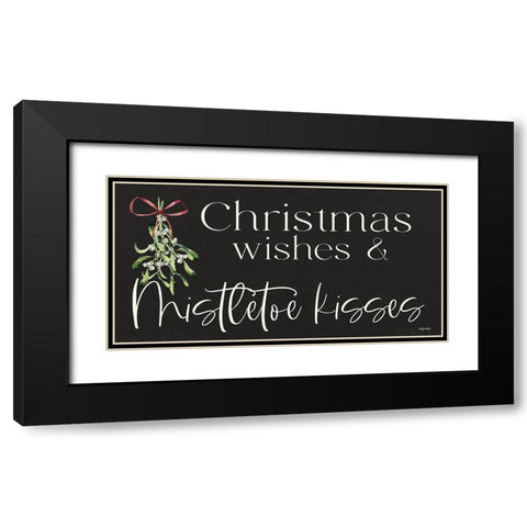 Christmas Wishes And Mistletoe Kisses Black Modern Wood Framed Art Print with Double Matting by Boyer, Susie