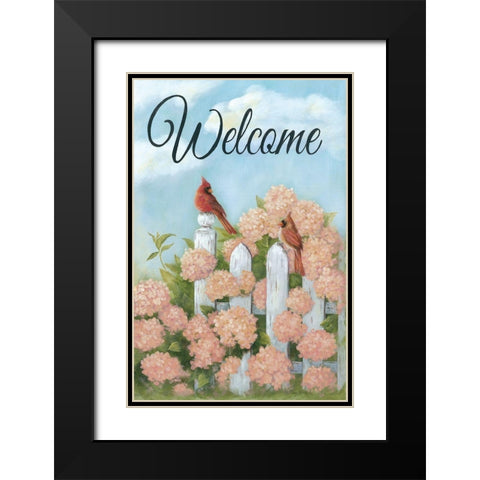 Cardinal Pair Welcome Black Modern Wood Framed Art Print with Double Matting by Britton, Pam