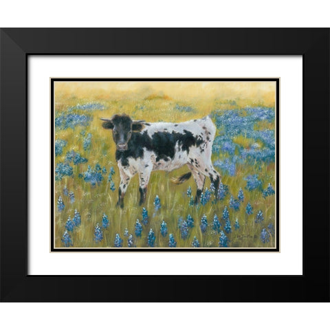 Cutie in the Bluebonnets Black Modern Wood Framed Art Print with Double Matting by Britton, Pam