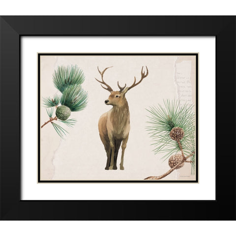 Deer in the Pines Black Modern Wood Framed Art Print with Double Matting by Lady Louise Designs