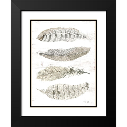 Feather Quad Black Modern Wood Framed Art Print with Double Matting by Jacobs, Cindy