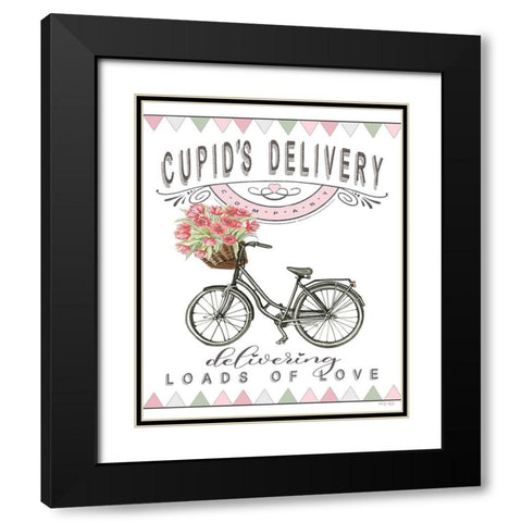 Cupids Delivery Bicycle Black Modern Wood Framed Art Print with Double Matting by Jacobs, Cindy