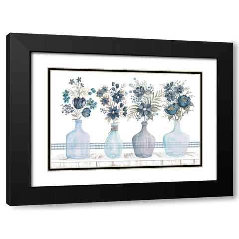 Feeling Blue Florals Black Modern Wood Framed Art Print with Double Matting by Jacobs, Cindy