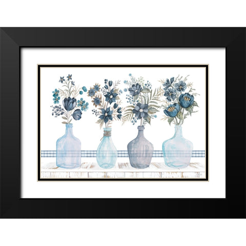 Feeling Blue Florals Black Modern Wood Framed Art Print with Double Matting by Jacobs, Cindy