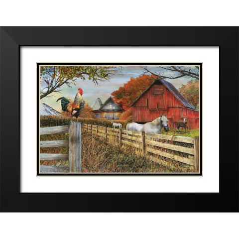 Standing Guard Rooster Black Modern Wood Framed Art Print with Double Matting by Wargo, Ed