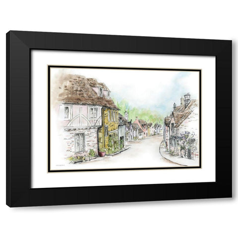 Village Black Modern Wood Framed Art Print with Double Matting by Kamdon Kreations