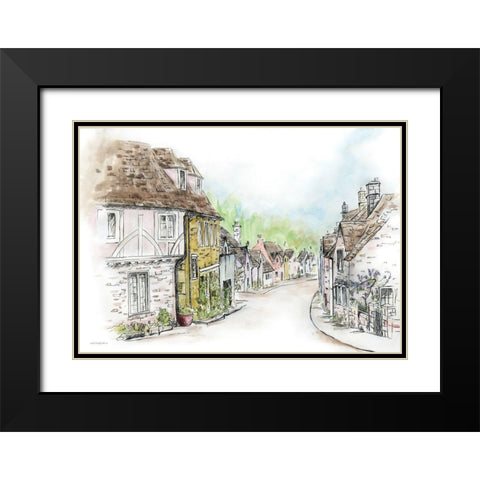 Village Black Modern Wood Framed Art Print with Double Matting by Kamdon Kreations