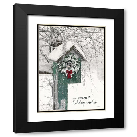 Warmest Holiday Wishes Birdhouse Black Modern Wood Framed Art Print with Double Matting by Deiter, Lori