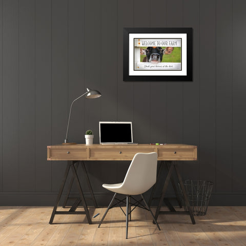 Welcome Cow Black Modern Wood Framed Art Print with Double Matting by Deiter, Lori