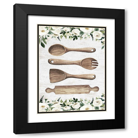 Wooden Utensils Black Modern Wood Framed Art Print with Double Matting by lettered And lined