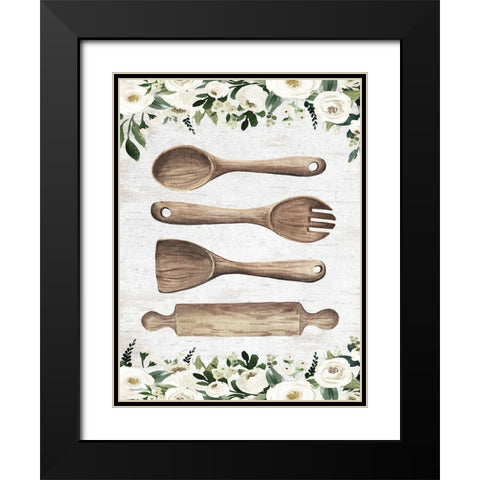 Wooden Utensils Black Modern Wood Framed Art Print with Double Matting by lettered And lined