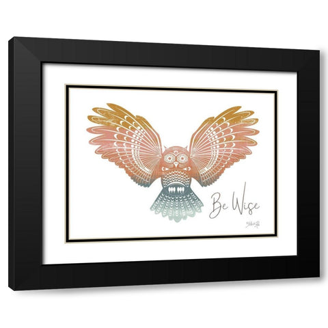 Be Wise Owl Black Modern Wood Framed Art Print with Double Matting by Rae, Marla