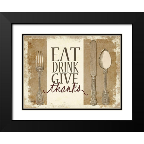 Eat, Drink, Give Thanks Black Modern Wood Framed Art Print with Double Matting by Michelle, Misty