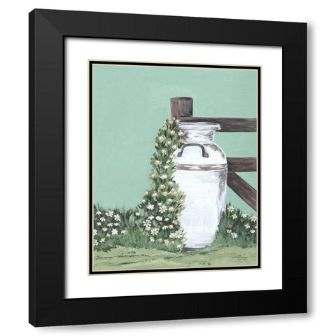 Milk Can With Cascading Flowers Black Modern Wood Framed Art Print with Double Matting by Norman, Michele