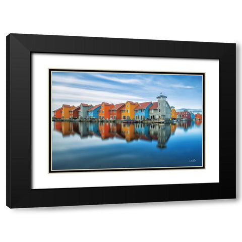 Reitdiephaven Reflections Black Modern Wood Framed Art Print with Double Matting by Podt, Martin