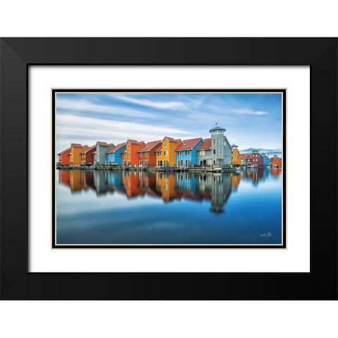 Reitdiephaven Reflections Black Modern Wood Framed Art Print with Double Matting by Podt, Martin