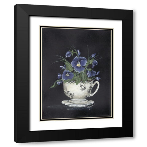 Tea Cup Violets Black Modern Wood Framed Art Print with Double Matting by Norkus, Julie