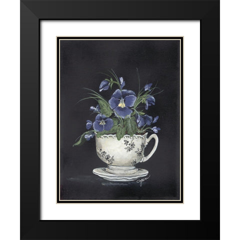 Tea Cup Violets Black Modern Wood Framed Art Print with Double Matting by Norkus, Julie
