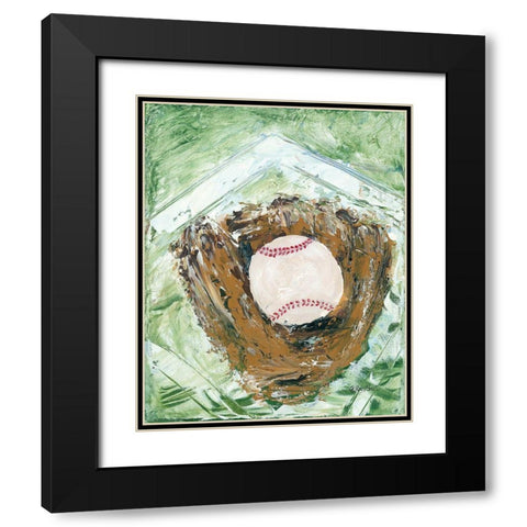 Baseball and Glove Black Modern Wood Framed Art Print with Double Matting by Ebert, Roey