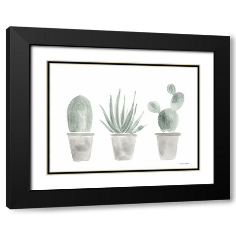Sage Cactus Trio Black Modern Wood Framed Art Print with Double Matting by Nieman, Rachel