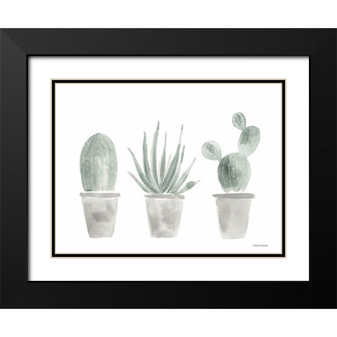 Sage Cactus Trio Black Modern Wood Framed Art Print with Double Matting by Nieman, Rachel