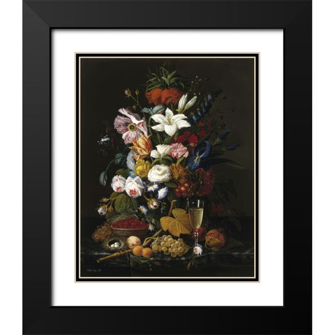 Floral Mix Black Modern Wood Framed Art Print with Double Matting by Stellar Design Studio
